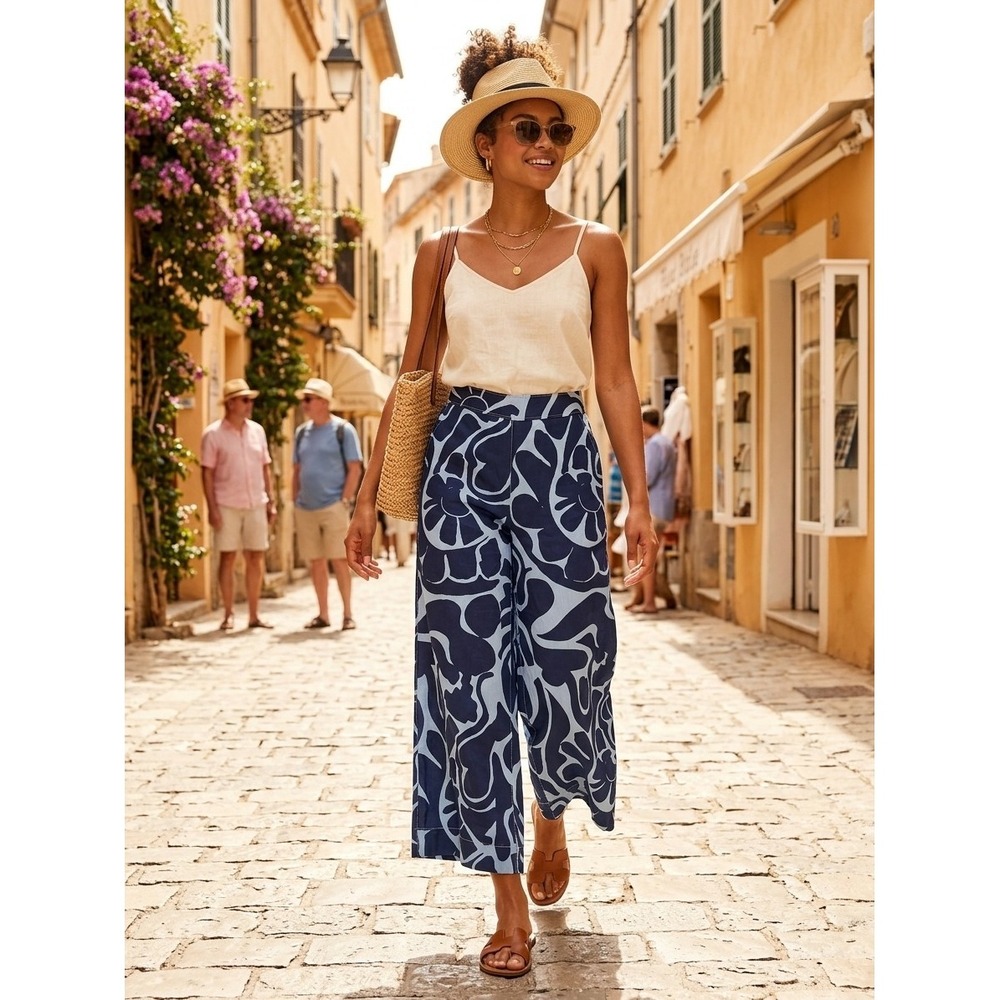 Calypso St Barth Womens Small Blue Lyocell Wide Leg Pants Boho Beach Coastal
